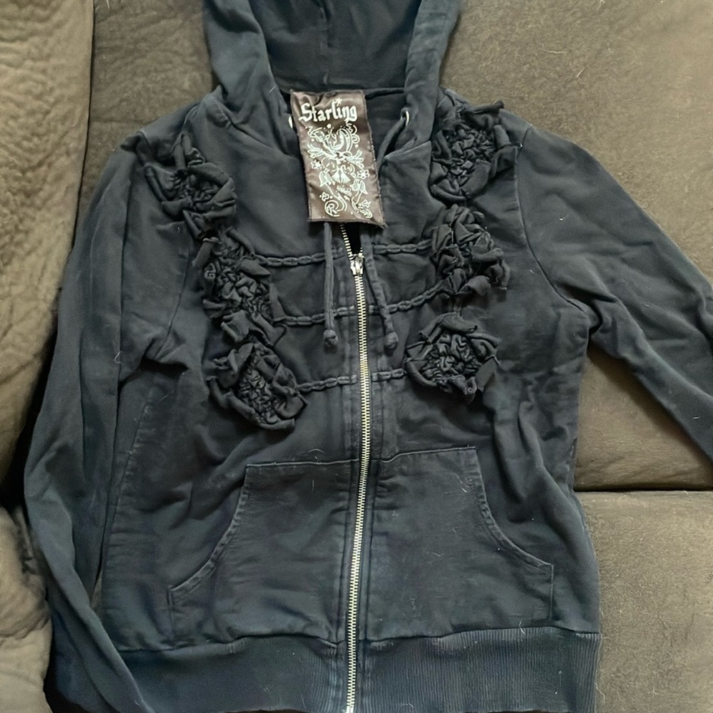 Black version of floral zip up. See other listing for two other colors!